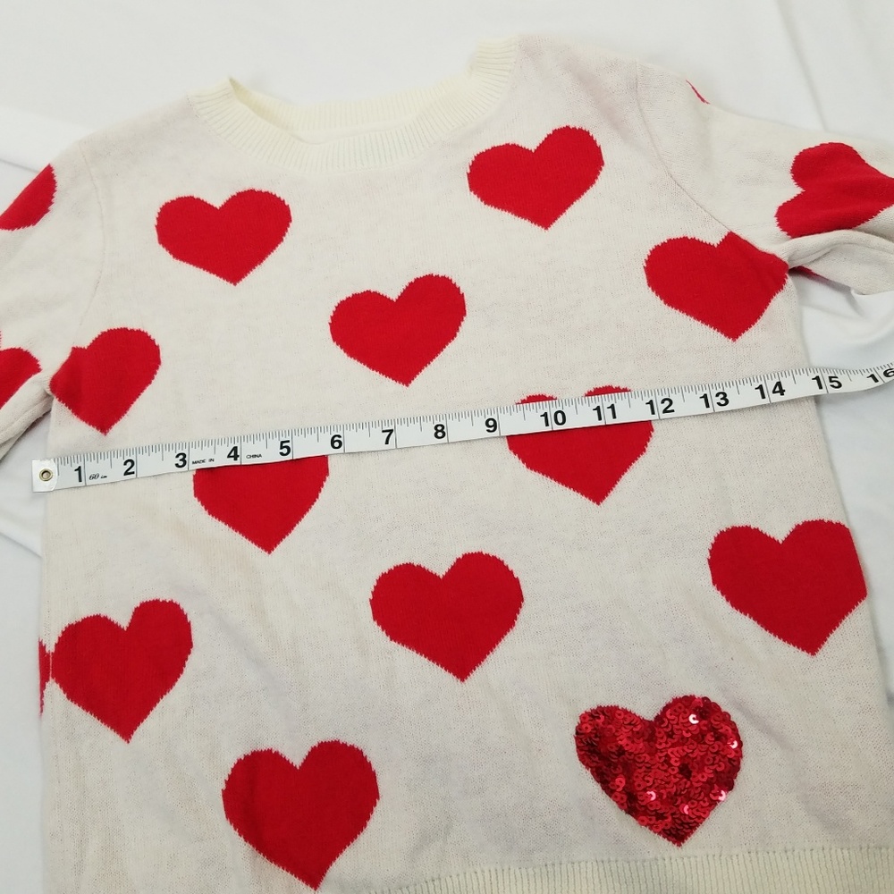 Gap Kids size XL Sequin Heart Sweater Red Ivory - Picture 7 of 8